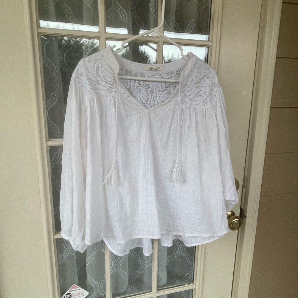Rip Curl White Boho Blouse with Tassels- M